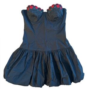 LDB12 Black corset style puffer dress with rose embroidery size small